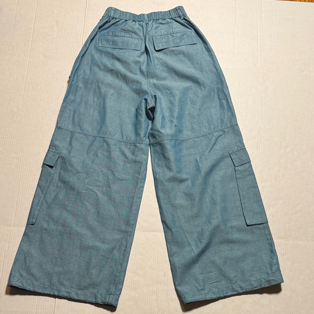 MOUSSY Out Pocket Bag Blue Cargo Pants Cotton Linen Elastic‎ Waist Stacking SZ 1 - Picture 14 of 16